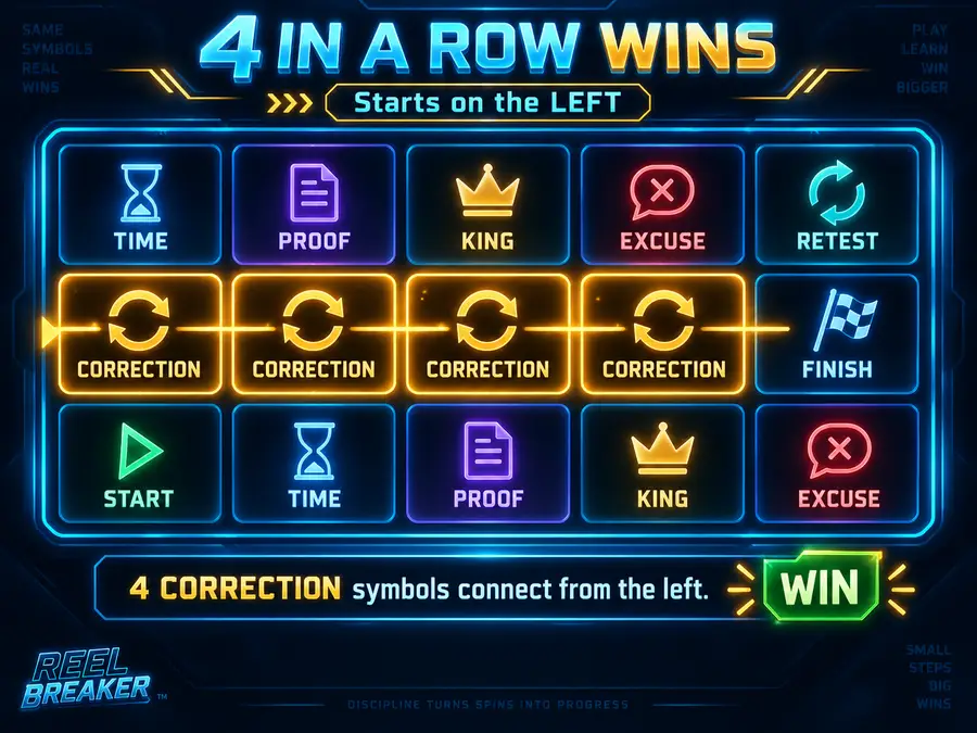 4 IN A ROW WINS Reel Breaker matching example.