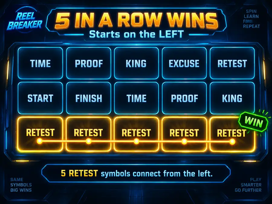 5 IN A ROW WINS Reel Breaker matching example.